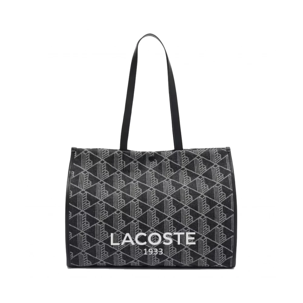Lacoste Vrouw Zwart Tassen Dames, One Size, Katoen, Large Heritage Jacquard Tote
