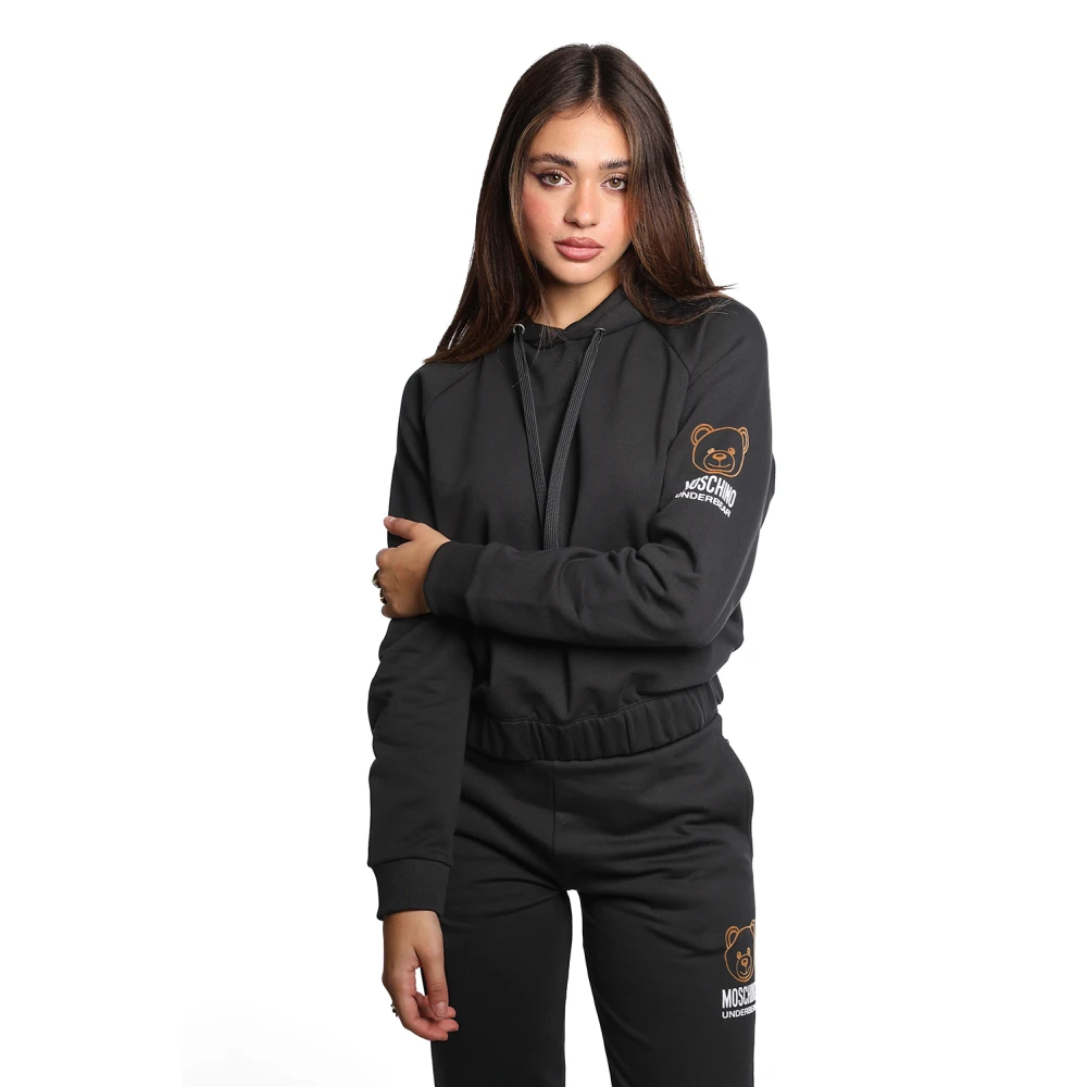 Moschino Zwarte katoenen hoodie met geribbelde manchetten Black Dames
