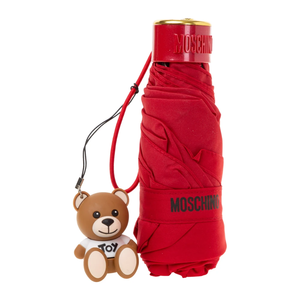 Moschino Gestreepte Supermini Paraplu met Drukknoopsluiting Red Dames