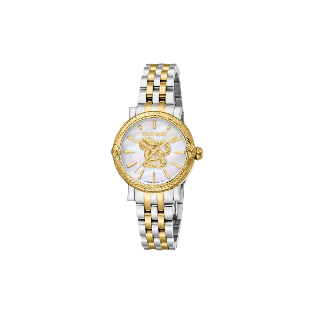 Roberto Cavalli Women's Gold Snake Watch With Rose Accents