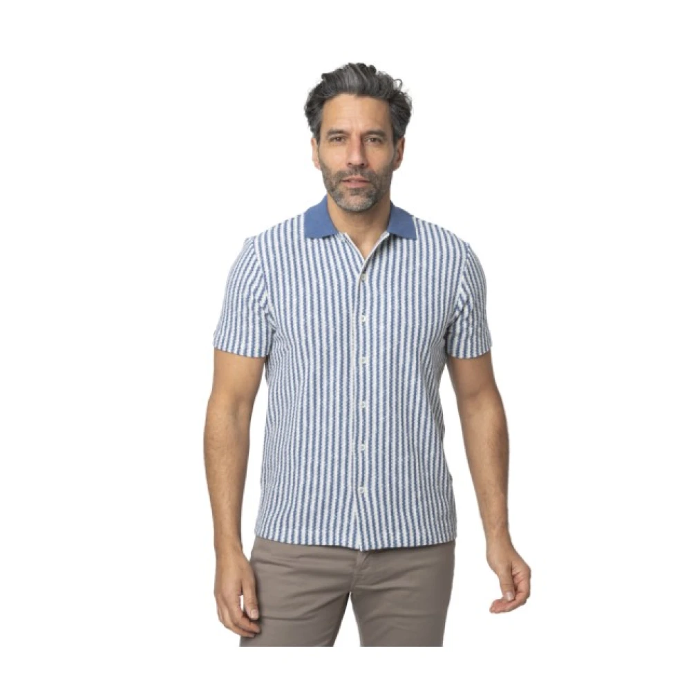 Gran Sasso Mannelijk Blauw Truien & Vesten Heren, Xl, Leer, Chemise In Fijn Breisel Met Korte Mouwen