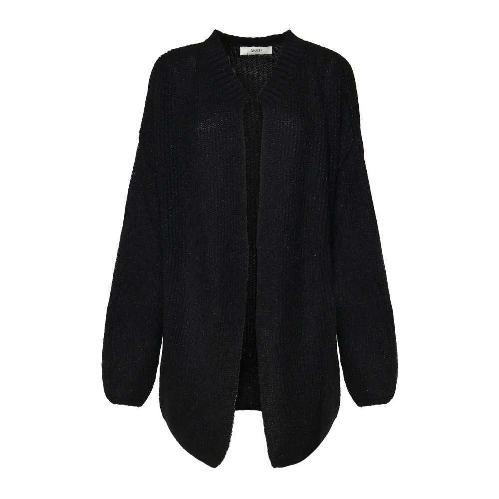 Akep Zwarte Open Cardigan met Elastische Manchetten Black Dames