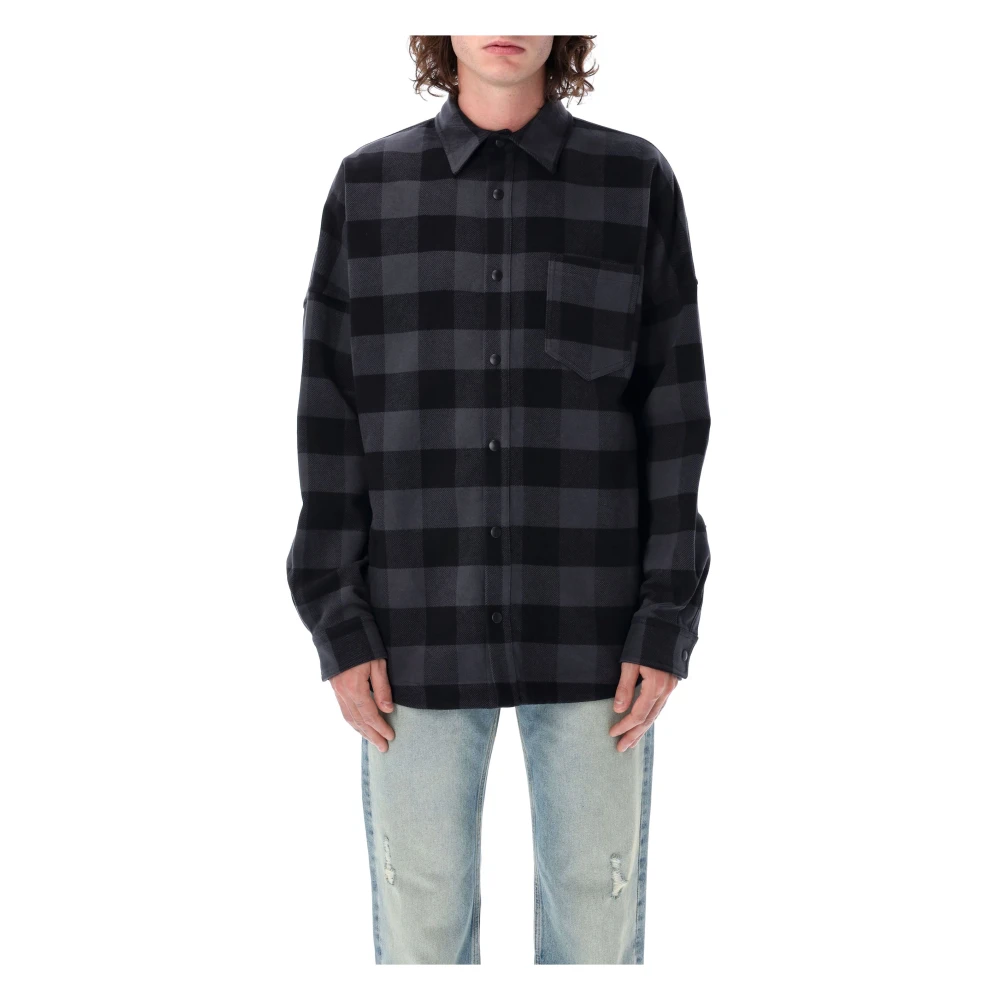 Palm Angels Klassieke Logo Overshirt Zwart Grijs Ruit Black Heren