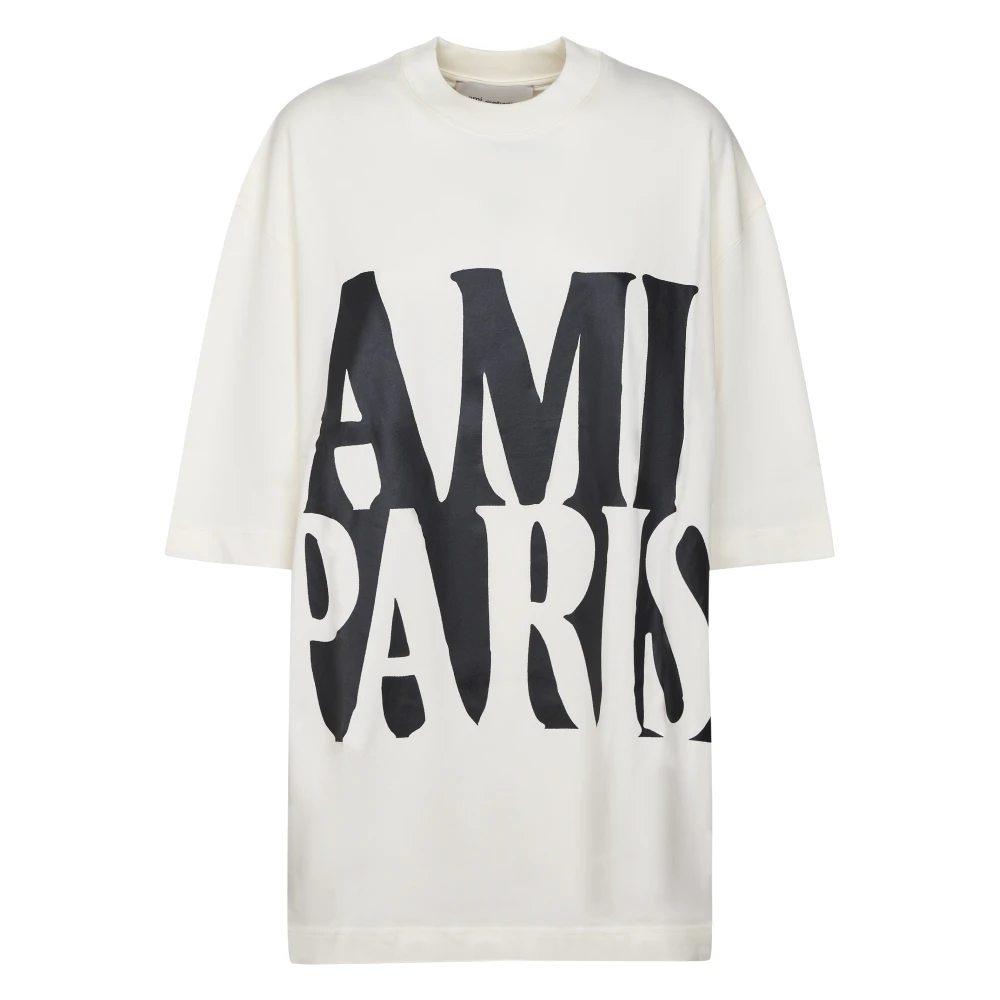 Ami Paris Women's White T-Shirts, M, Oversize Fit Short Sleeves Teeshirt