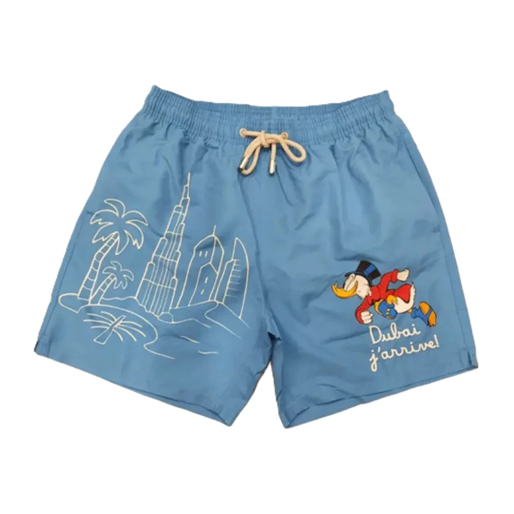 Mc2 Saint Barth Blue Beachwear, Male, Xl, Gustavia Placed Print Classic Swim