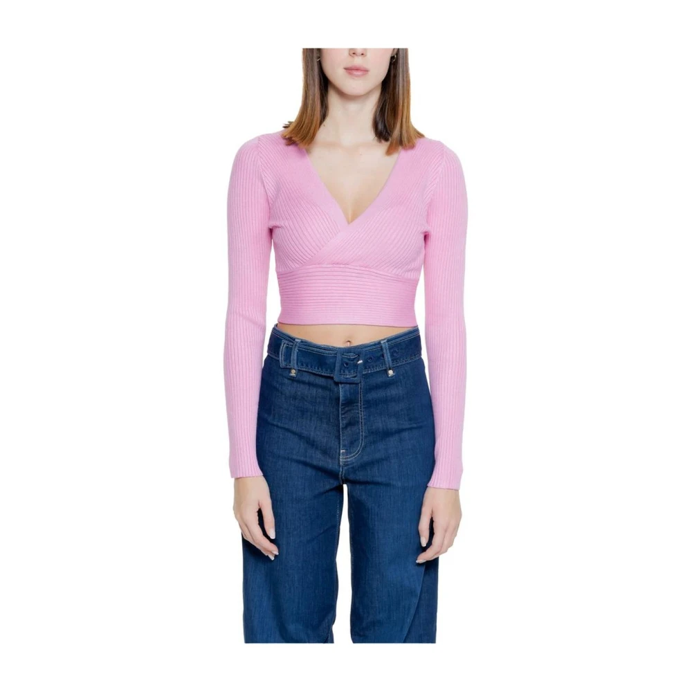 Only Multicolor Geribbelde Gebreide Crop Top Pink Dames