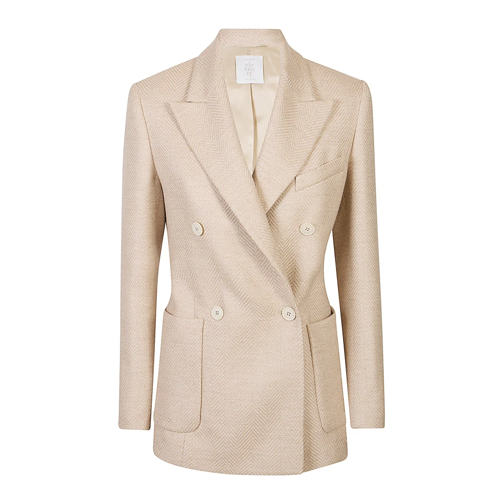 Eleventy Women's Beige Blazers, S, Silk Cashmere Double-Breasted Jacket