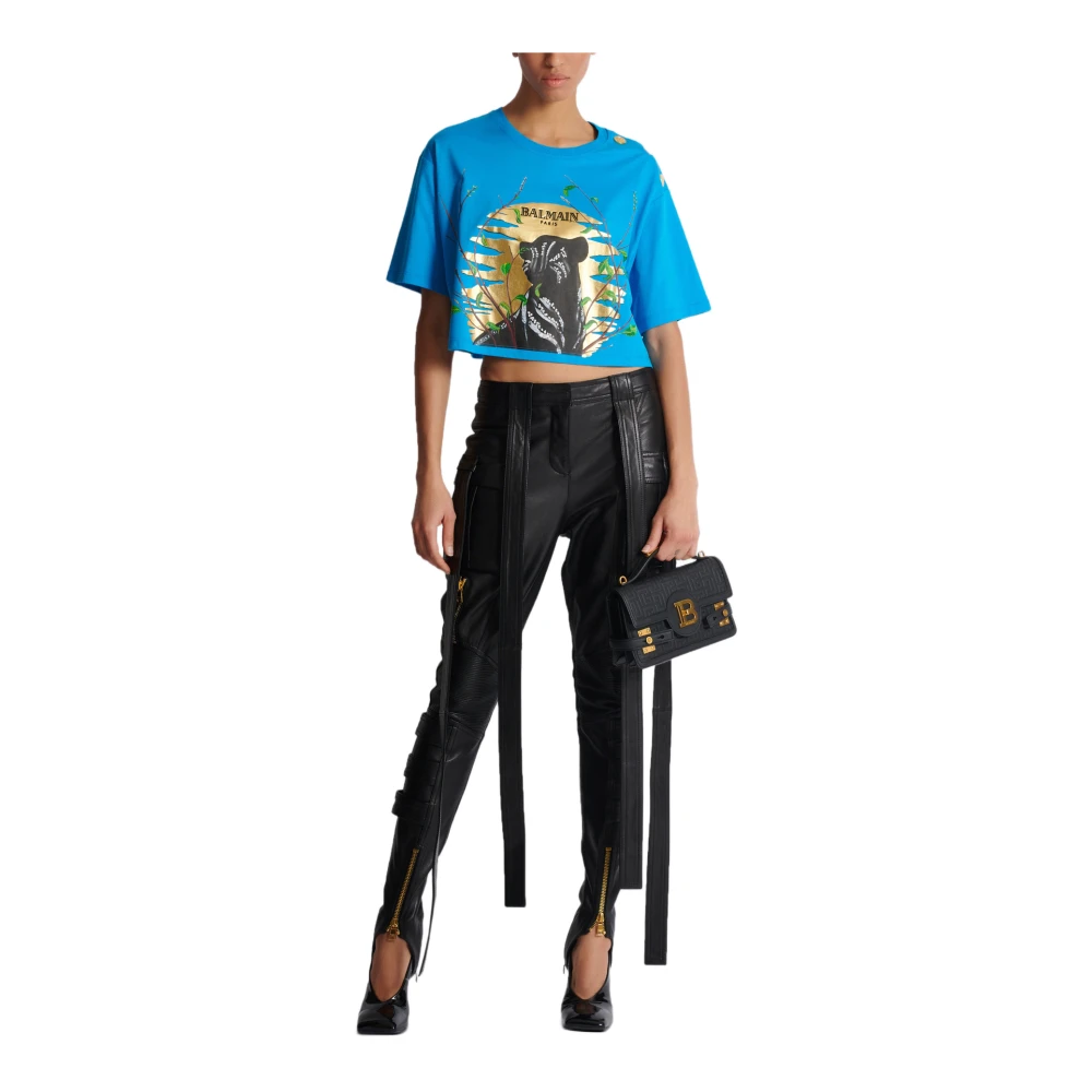 Balmain Leren cargobroek met banden Black Dames