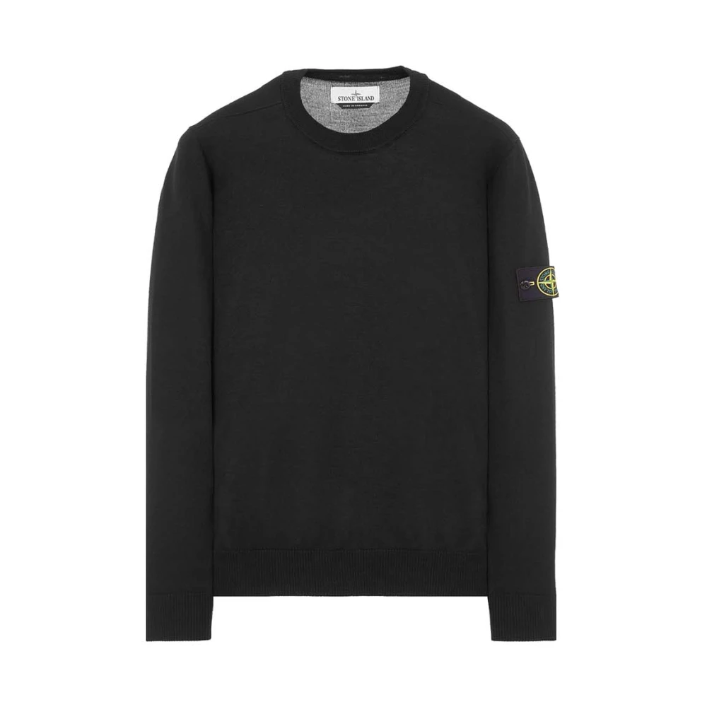 Stone Island Zwarte Lichtgewicht Wollen Trui Black Heren