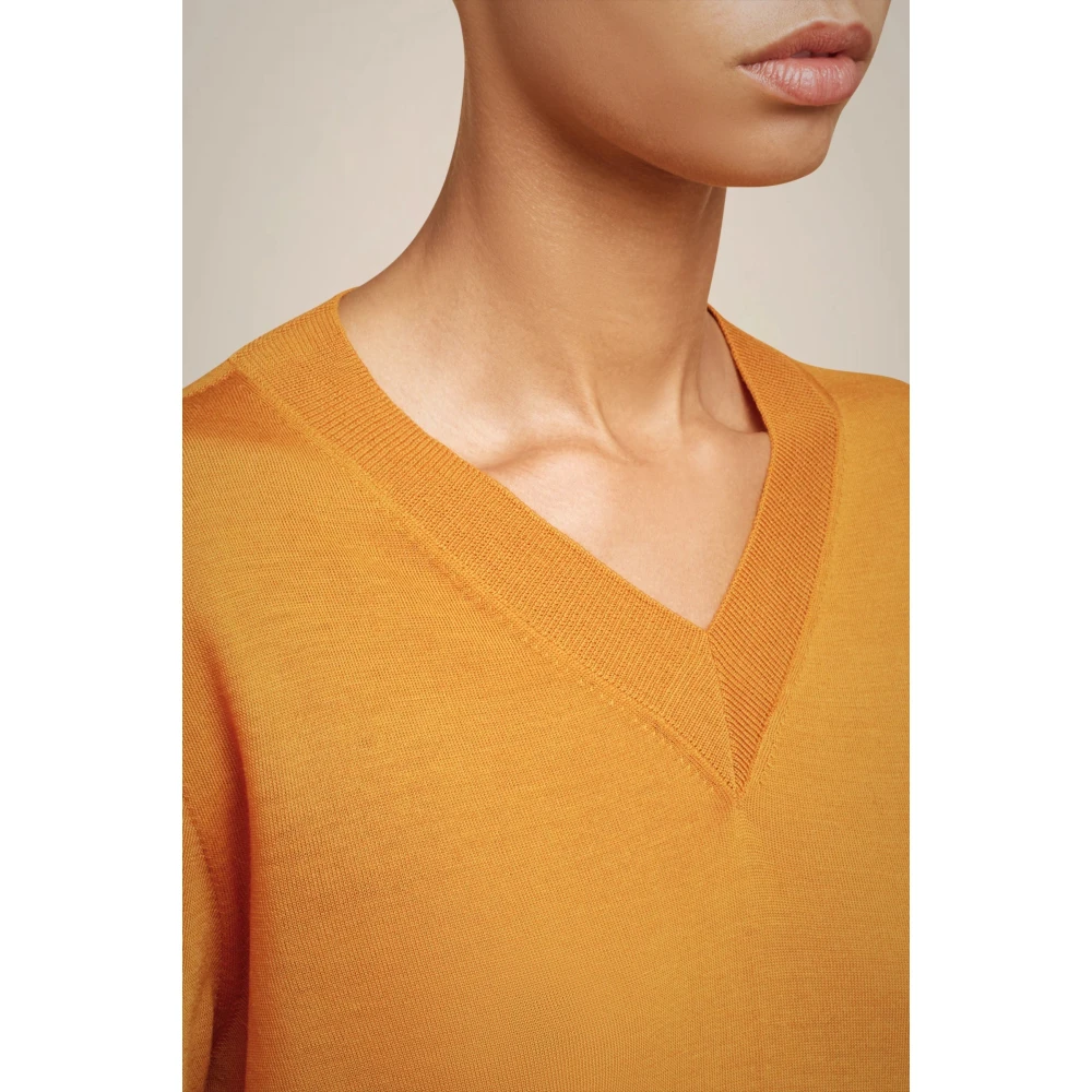 Liviana Conti Merino V-Hals Wollen Trui Orange Dames