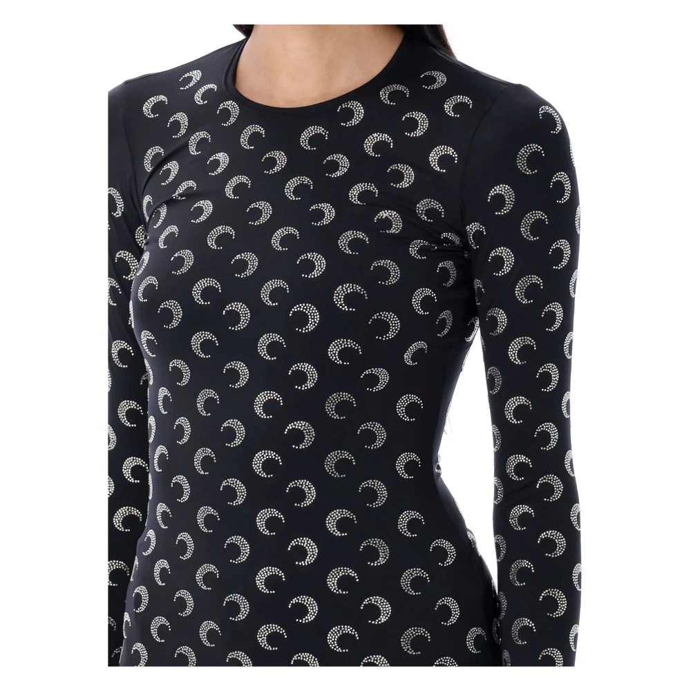 Marine Serre Zwarte Moon Strass Topwear Aw24 Black Dames