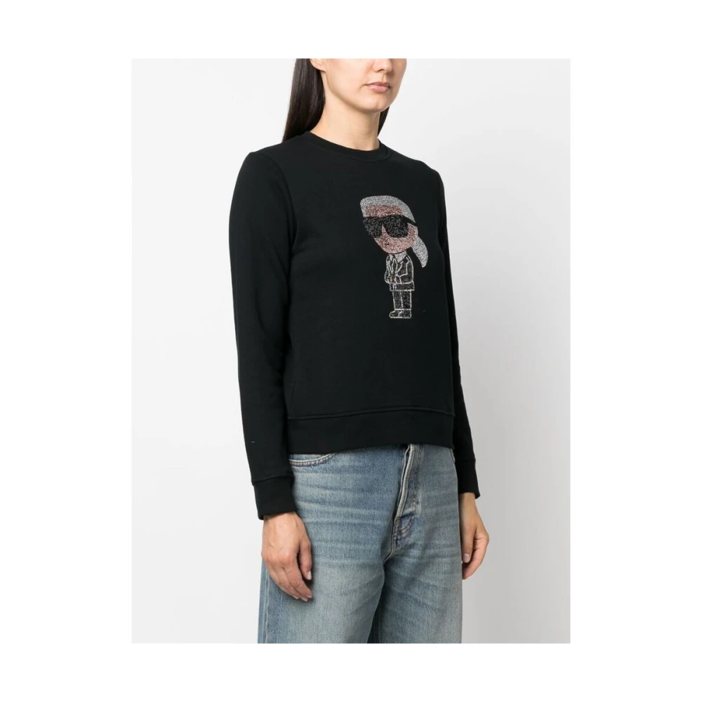 Karl Lagerfeld Organisch Katoenen Sweatshirt met Strass Versiering Black Dames