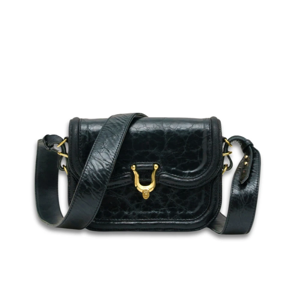Claris Virot Vintage Zwarte Leren Schoudertas Black Dames