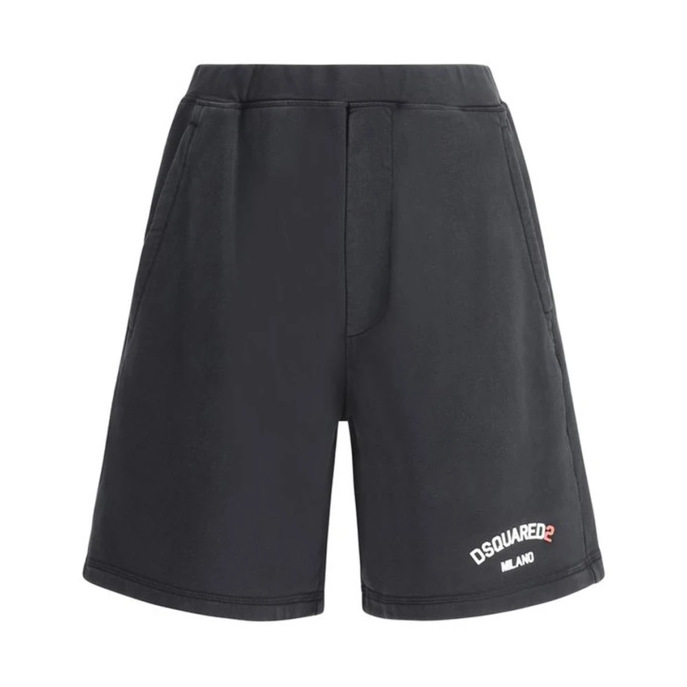 Dsquared2 Monogram Katoenen Shorts met Elastische Tailleband Black Heren