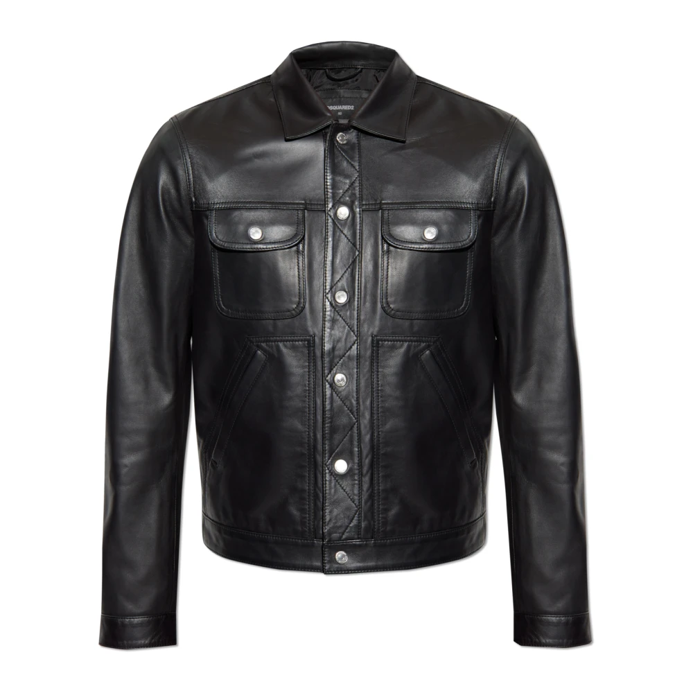 DSquared2 Giacca In Pelle Nera "Trucker" - Immagine 2