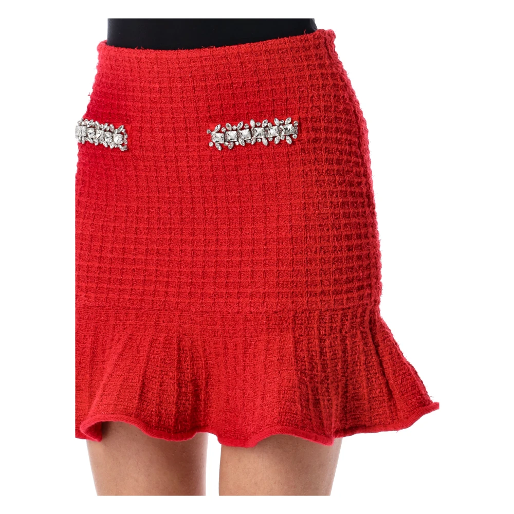 Self Portrait Rode gebreide minirok met diamantafwerking Red Dames