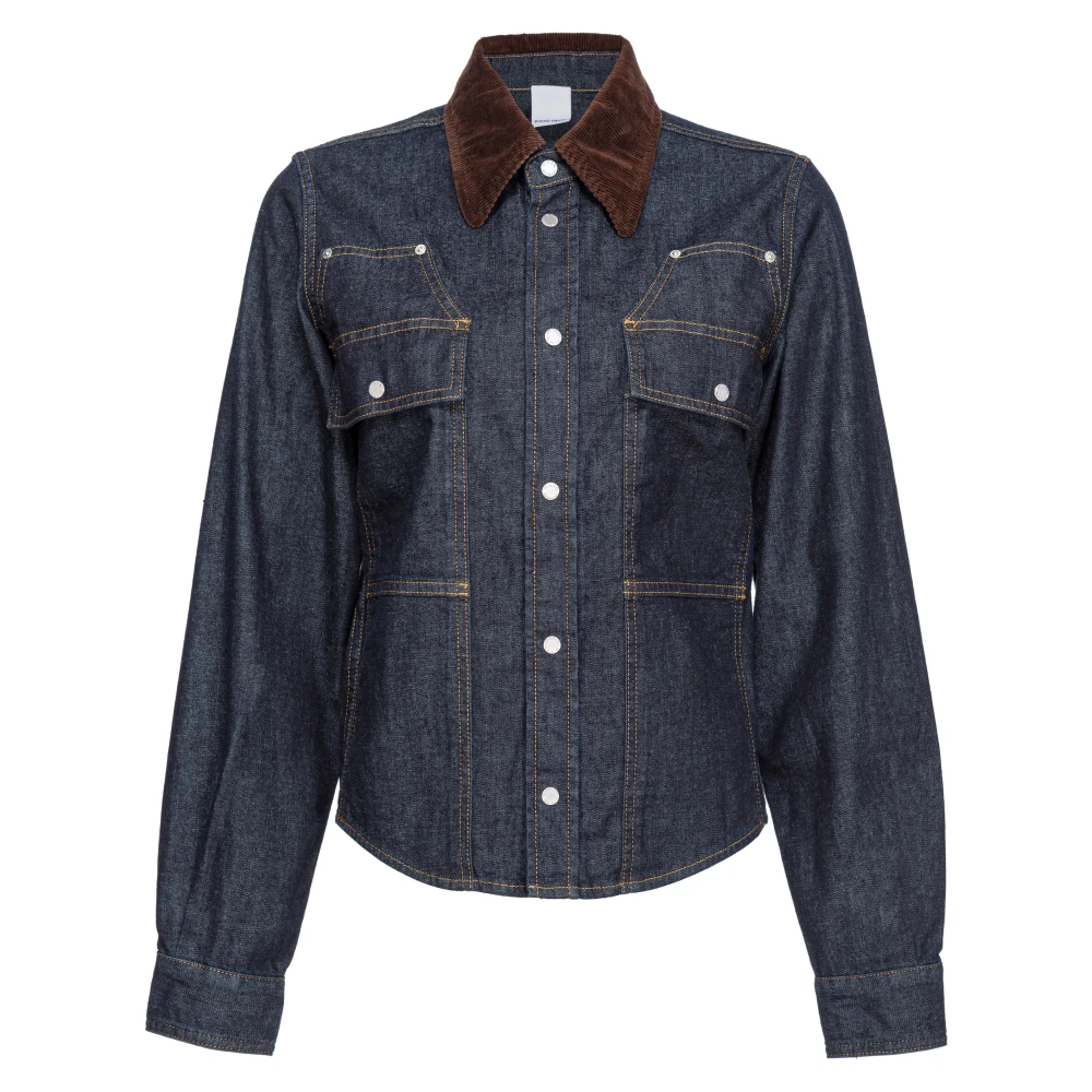 Pinko Denim skjorta med mörkblå sköljning Blue, Dam