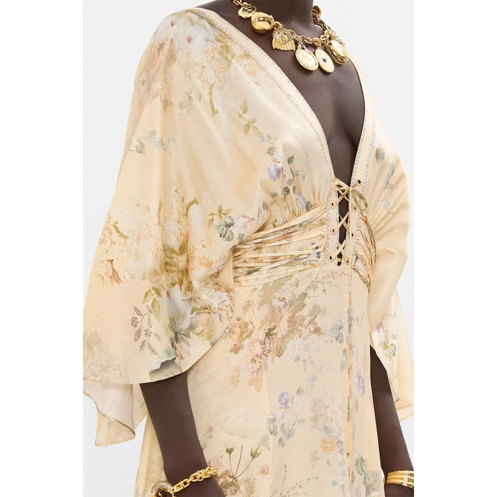 Camilla V-hals veter lange jurk Beige Dames
