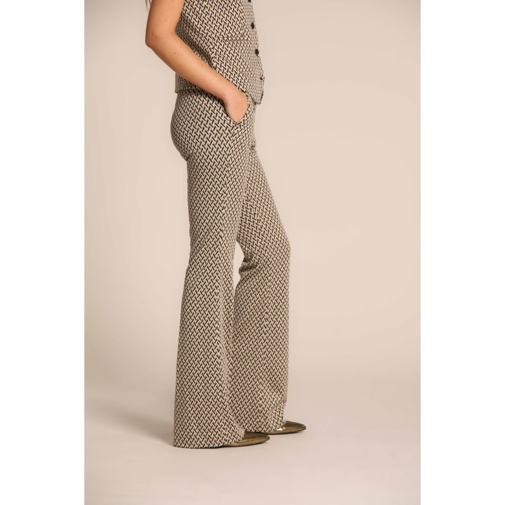 Mason's Slim Fit Beige Chino Broek met Houndstooth Patroon Beige Dames
