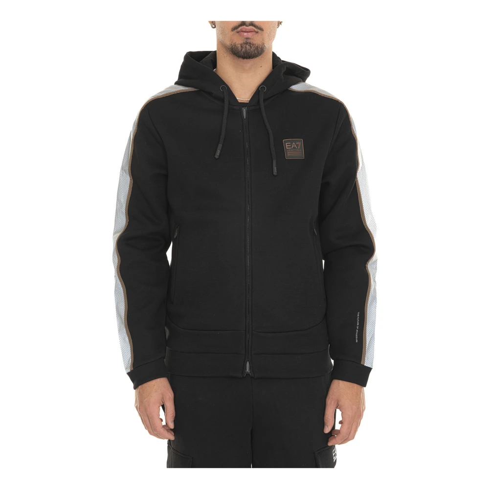 Emporio Armani EA7 Hoodie met rits en contrastdetails Black Heren