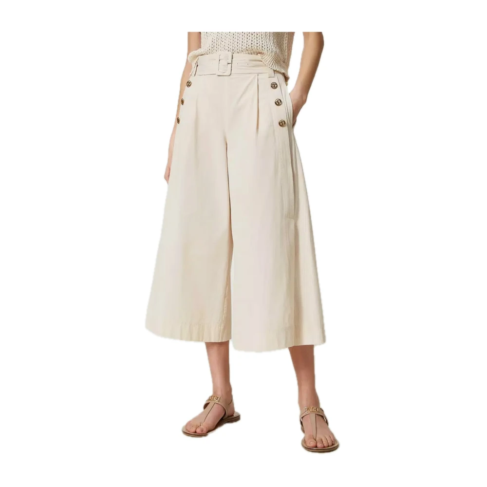 Twinset Katoenen Palazzo Broek met Oval T Knopen Beige Dames