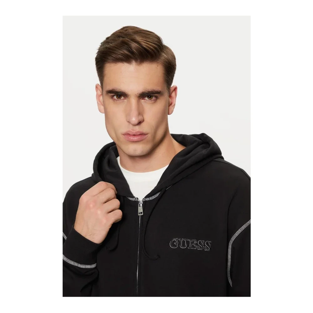 Guess Hoodie met rits Zwart Regular Fit Black Heren