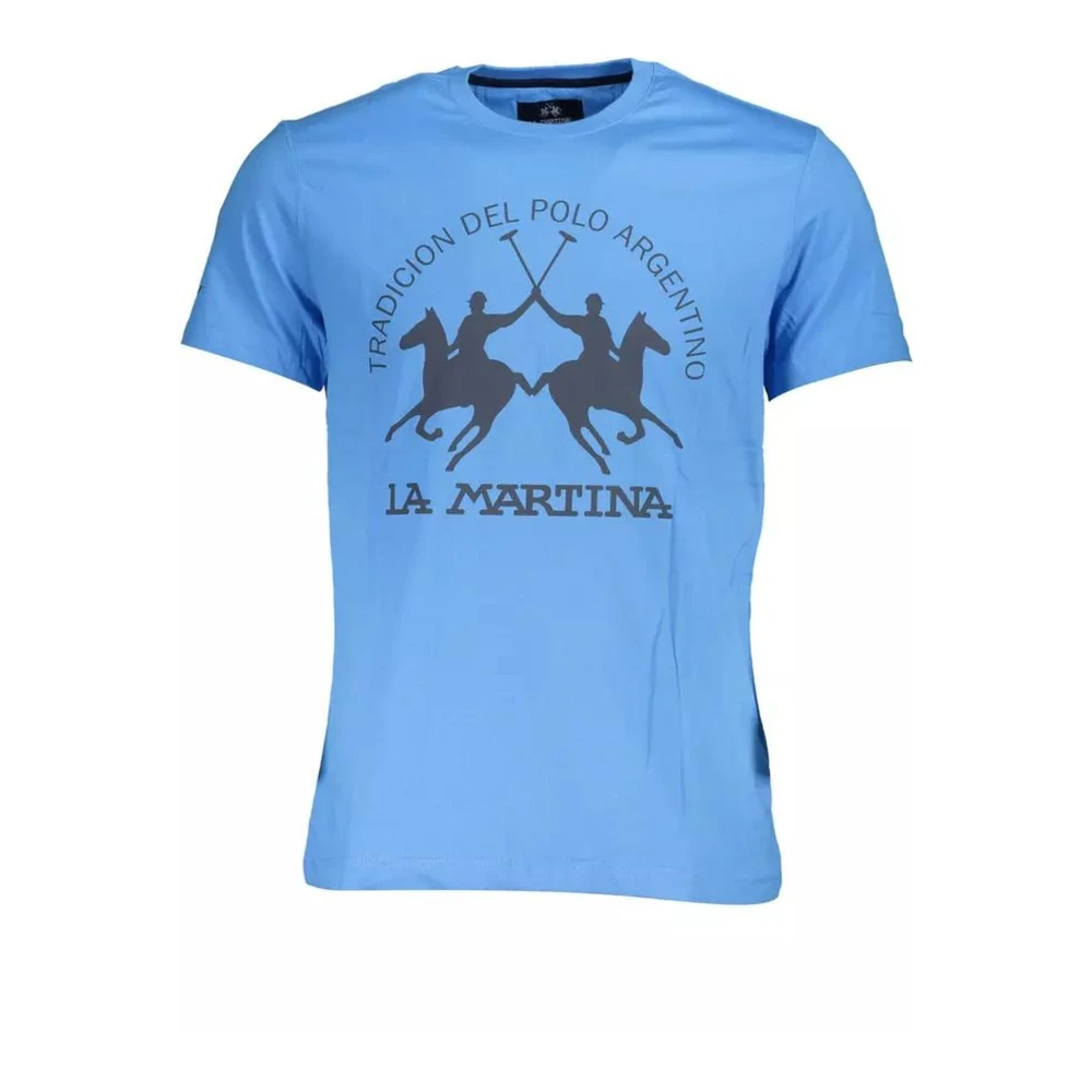 LA MARTINA Blauw Logo Print Katoenen T-Shirt Blue Heren