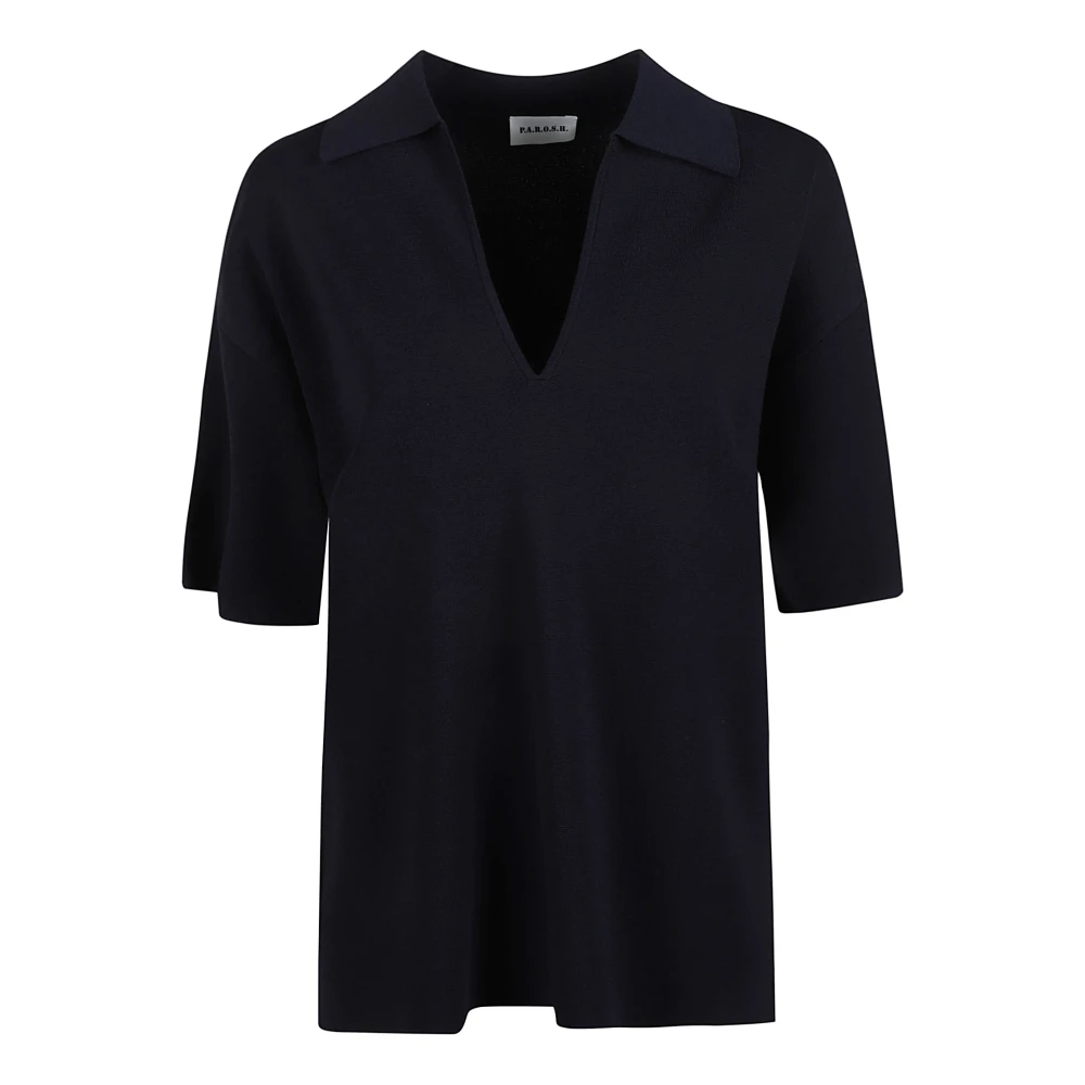 P.a.r.o.s.h. Blauw Jersey Polo Shirt Roma25 Blue Dames