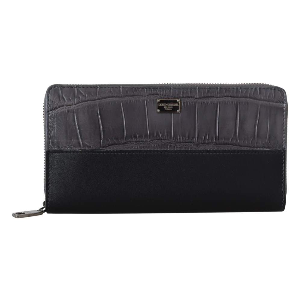 Dolce & Gabbana Men's Black Wallets & Cardholders, One Size, Zippered Continental Wallet - Leather Exotic Card Holder