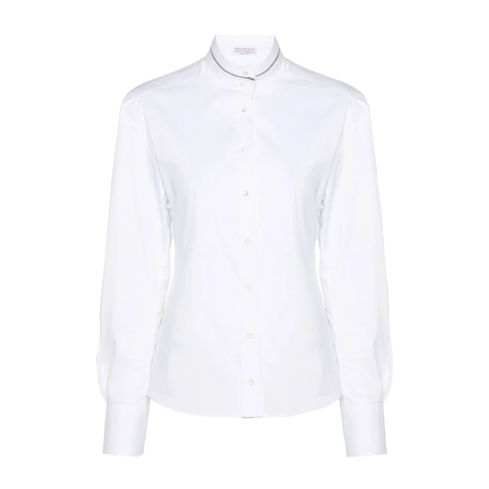 BRUNELLO CUCINELLI Witte Poplin Shirt Monili Ketting Detail White Dames
