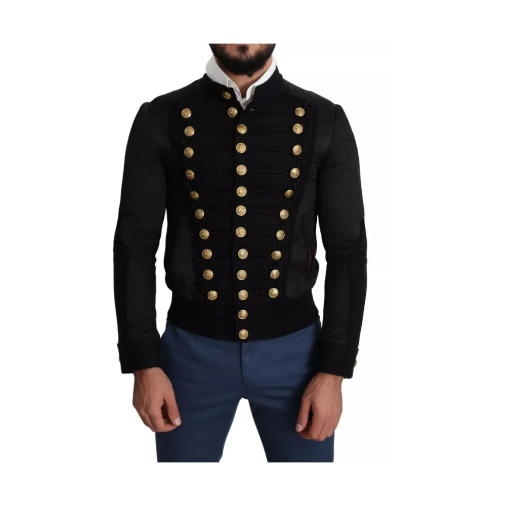 Dolce & Gabbana Men's Black Light Jackets,, Military Jacket With Button Embellishts Extra Small
