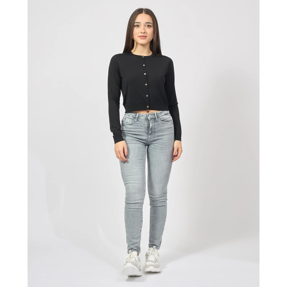 Fracomina Zwarte Vest met Zijden Knopen Black Dames