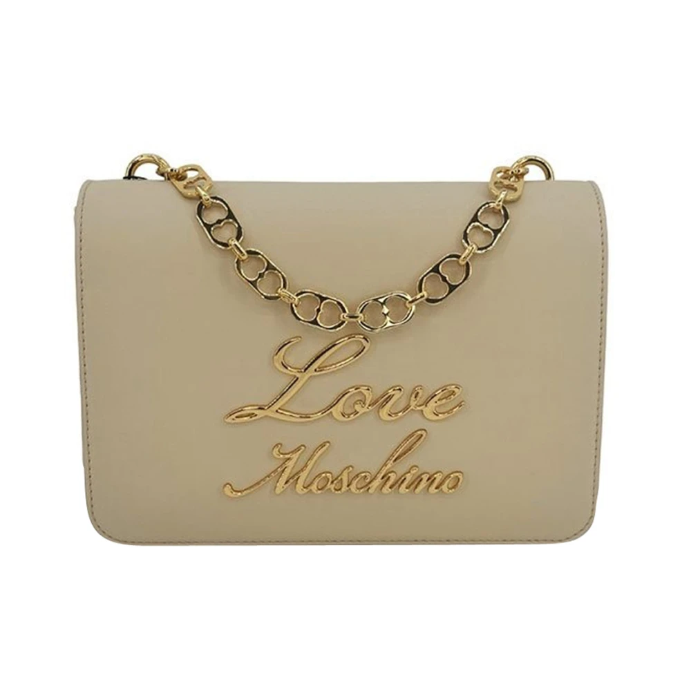 Love Moschino Elegante Ivoor Handtas met Hartenketting Beige Dames