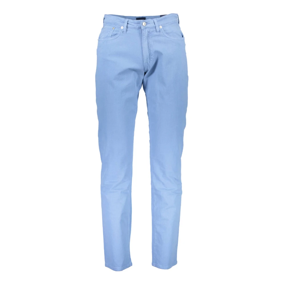 Gant Blauwe Herenbroek 4 Zakken Knoop Rits Logo Blue Heren