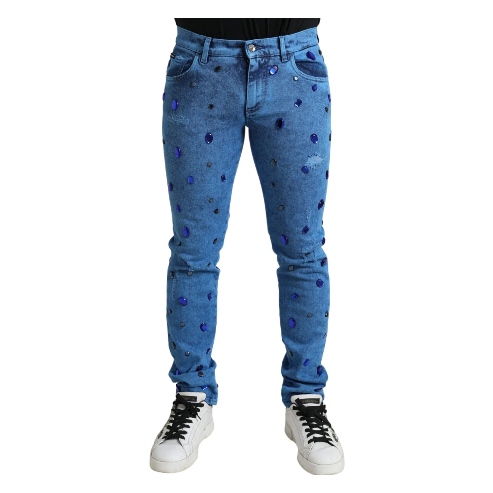 Dolce & Gabbana Men's Blue Crystal Embellished Skinny Denim Jeans