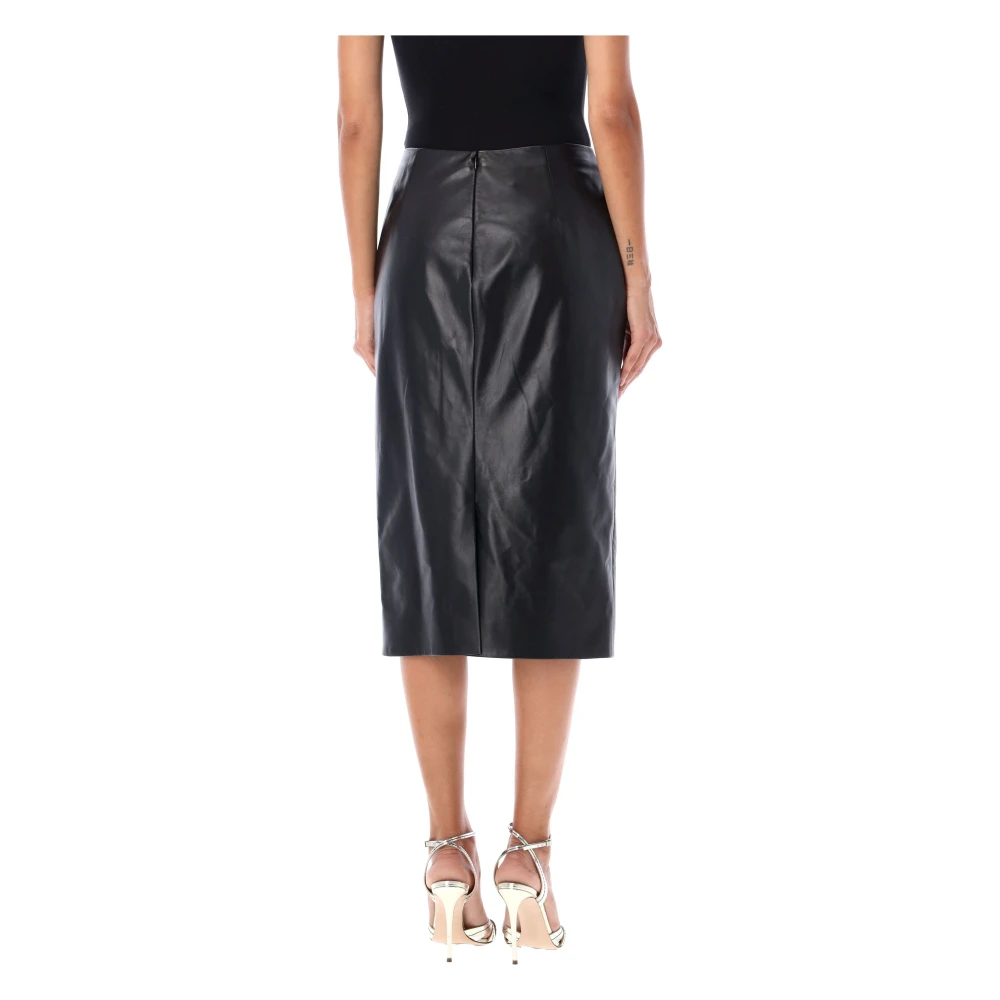 Ralph Lauren Zwarte Leren Midi Potlood Rok Black Dames