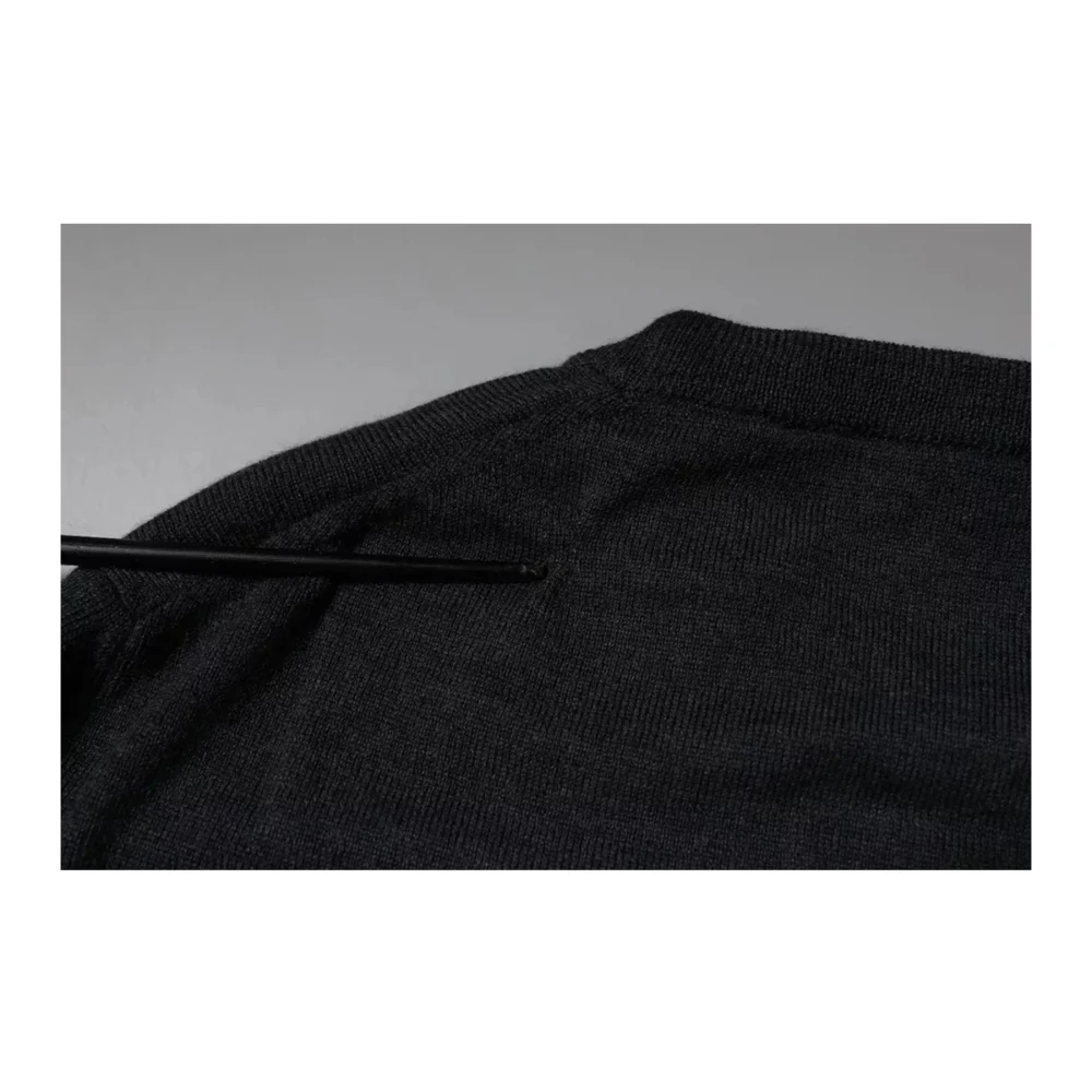 Dolce & Gabbana Logo Geborduurde Wollen Pullover Trui Gray Heren
