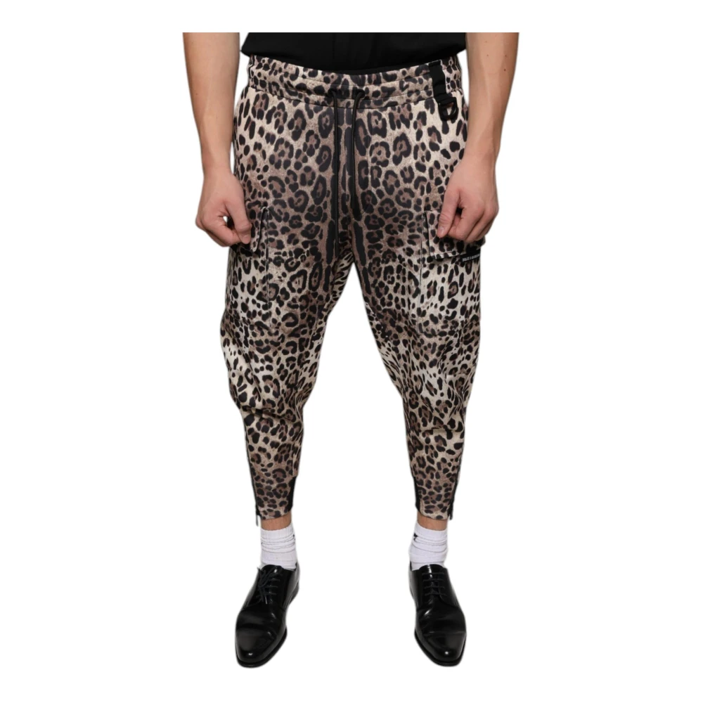 Dolce & Gabbana Men's Multicolor Sweatpants, Xs, Leopard Print Jogger Trousers With Drawstring