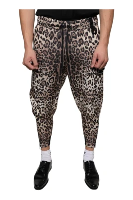 Leopardmönstrade Joggerbyxor med Dragsko