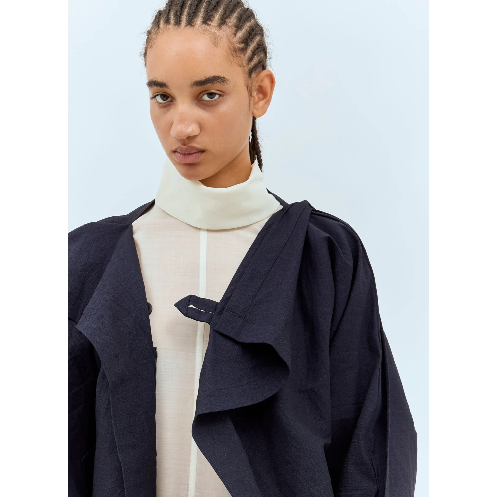 Issey Miyake Asymmetrische V-hals Cardigan met Gedrapeerde Panelen Blue Dames