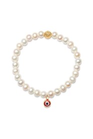 Wristband with Pearls and Evil Eye Charm