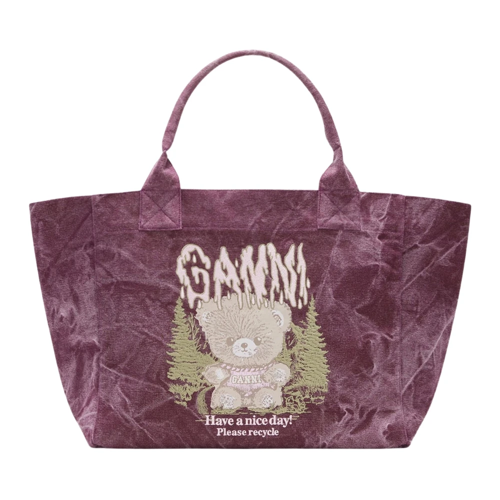 Ganni Cotton Shopper Tote - Female - Shopping Bags - Purple - One Size - Bags