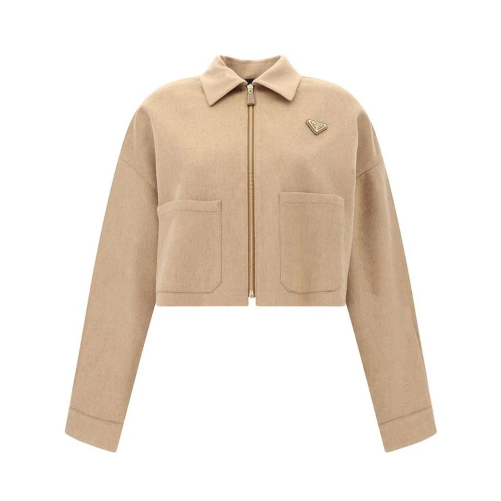 Prada Korte Fleece Jas met Ritssluiting Brown Dames