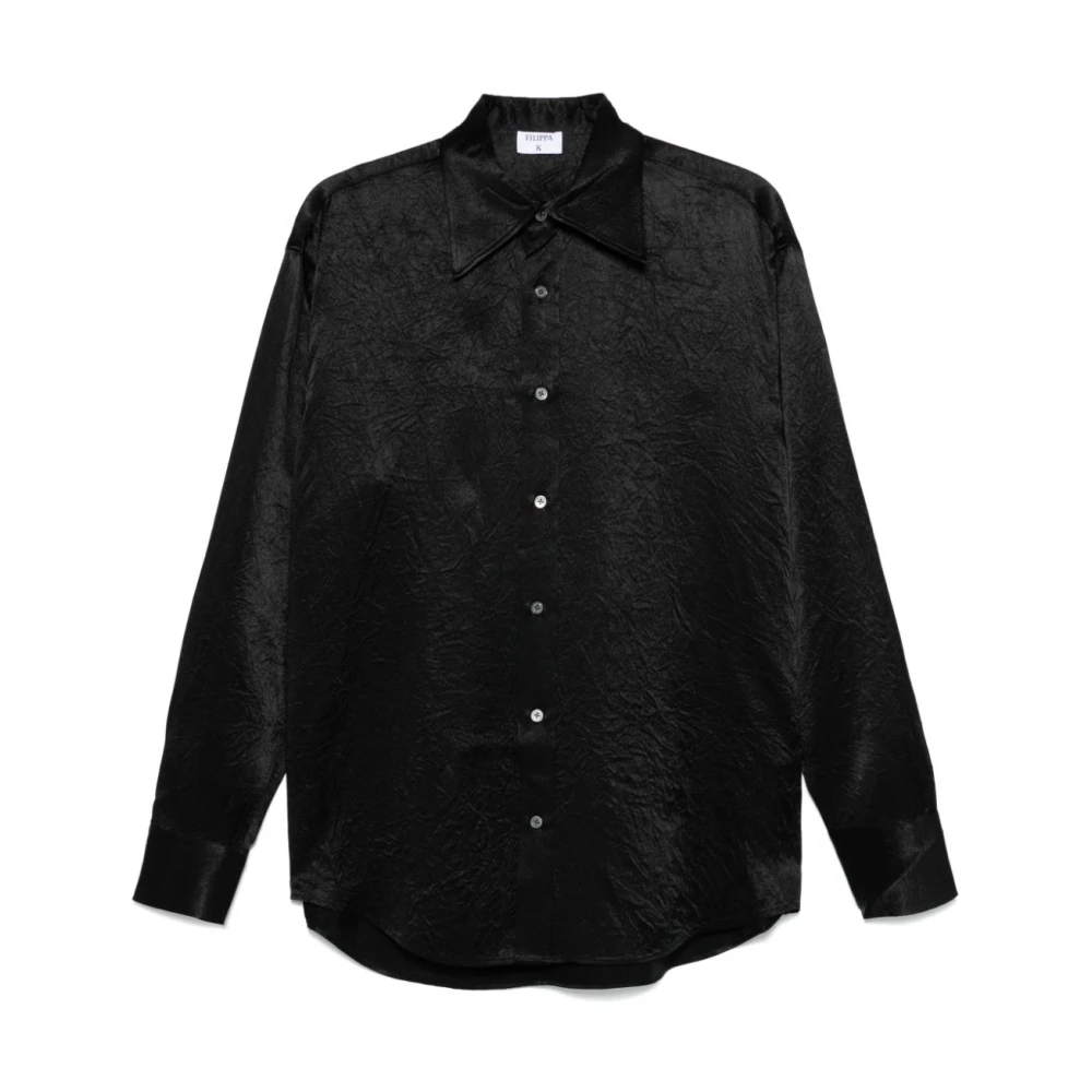 Filippa K Svart Oversized Skjorta med Spetskrage Black, Dam