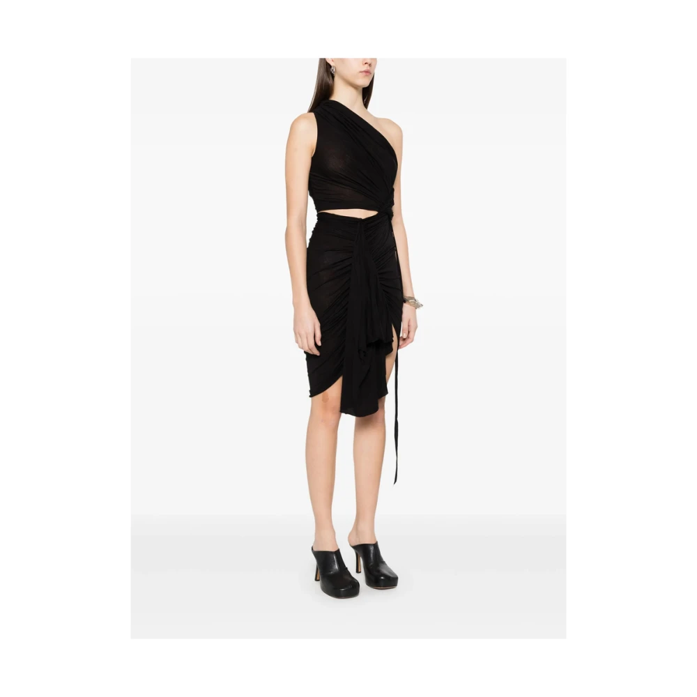 Rick Owens Zwarte Gedrapeerde Jurk met Verzamelde Twist Black Dames