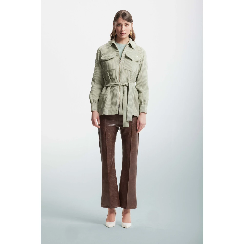 Kocca Geribbelde stofjas met riem Green Dames