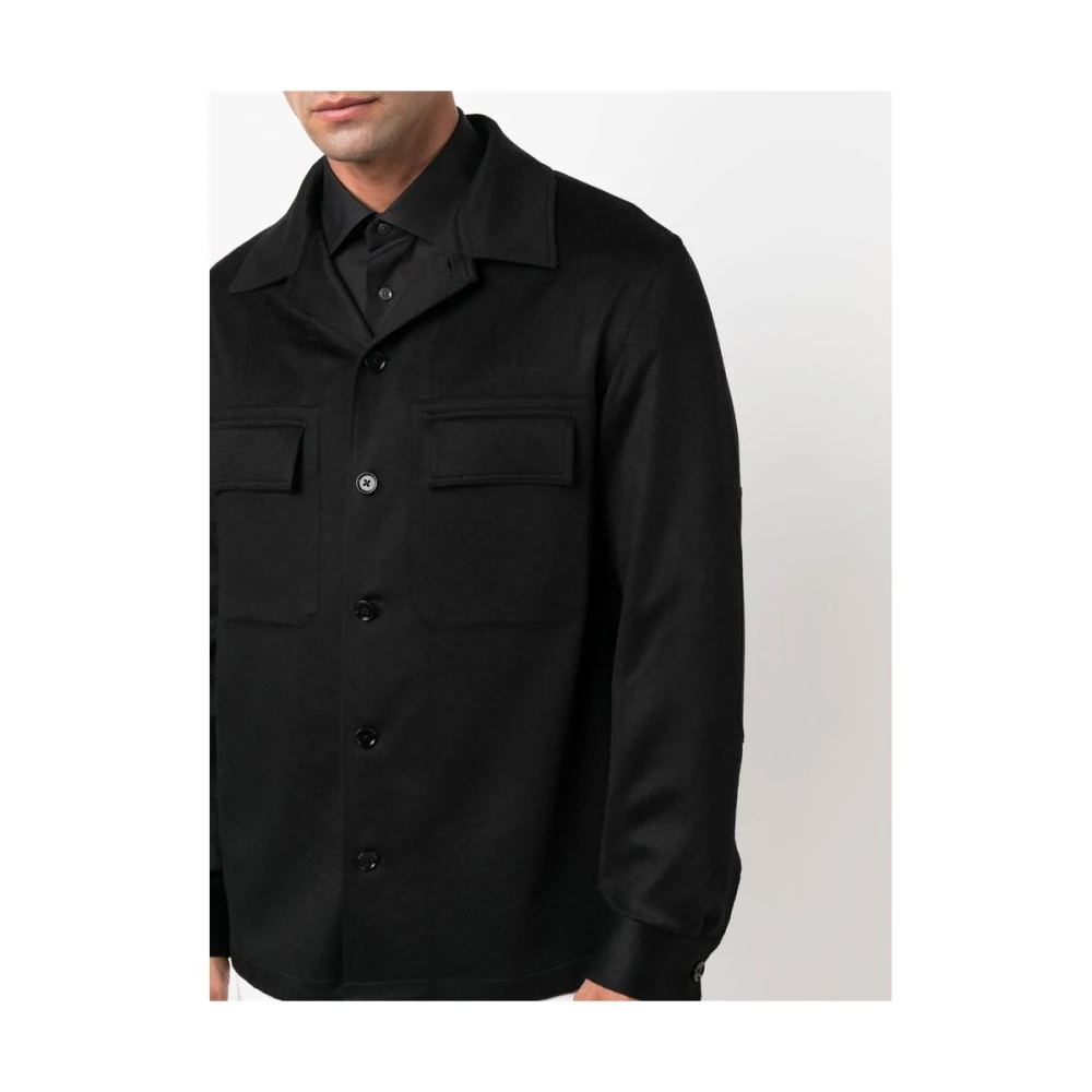 Ermenegildo Zegna Zwarte Kasjmier Klassieke Kraag Overhemd Black Heren