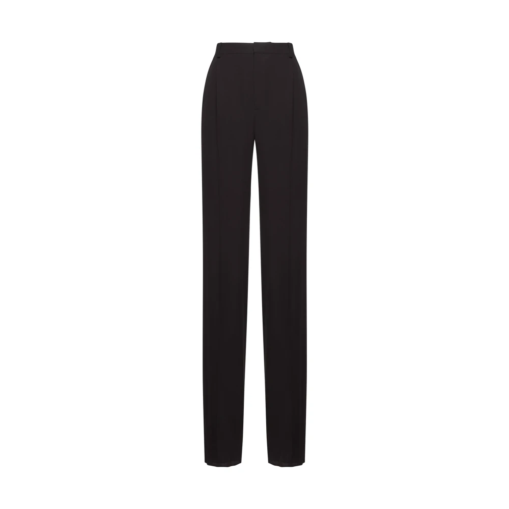 Saint Laurent Women's Brown Silk Trousers With High Waist