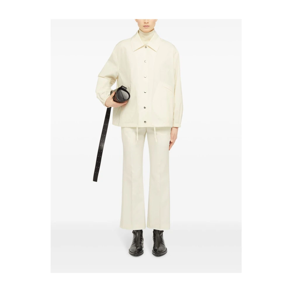 Jil Sander Beige Katoenen Jas Logo Print Beige Dames