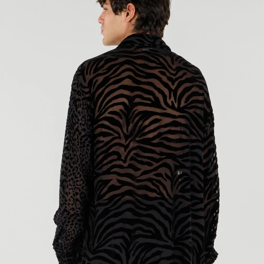 Roberto Cavalli Zebra Leopard Print Button-Down Shirt Black Heren